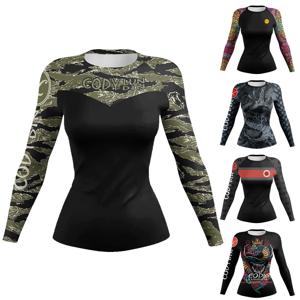 Slim Fit Tranining Women's Rash Guard Long Sleeve UV Protection Tight Fit Yoga Running Gym Fitness Sportswear Quick Dry Tops