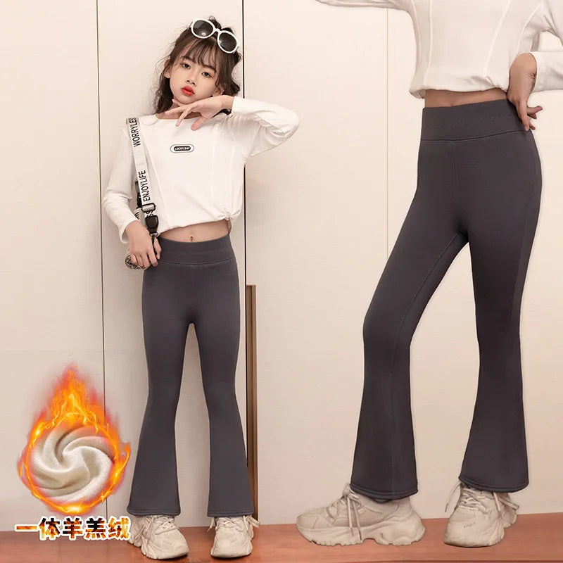 Girls' Shark Pants Plush Thicken Trousers for Kids Autumn Winter Children's Leggings Teenager Yoga Flared Pants Baby Tights