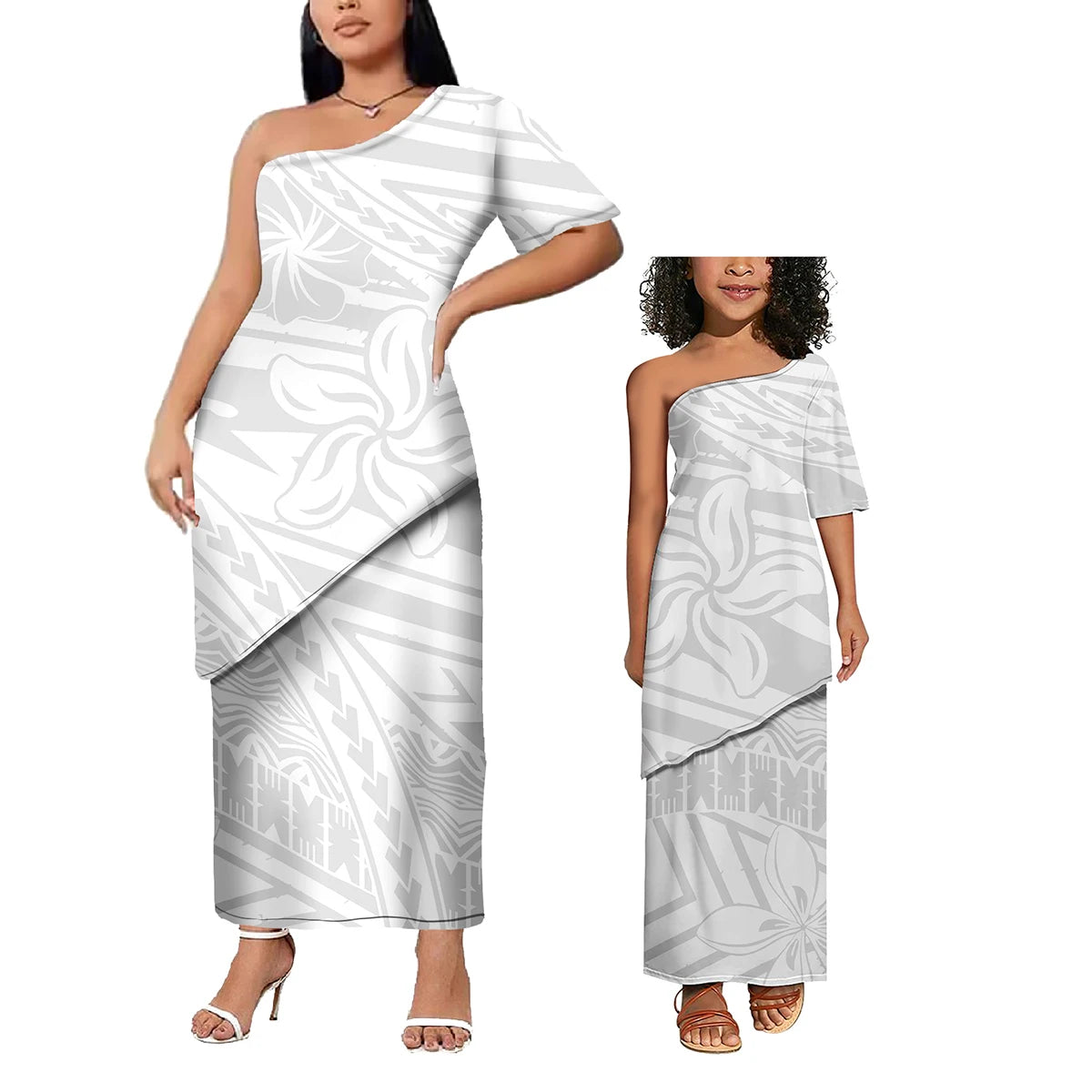 Low Price Wholesale Custom Polynesian Design Family Matching Clothing Two Piece Sets Samoan Puletasi Mommy And Me Dress