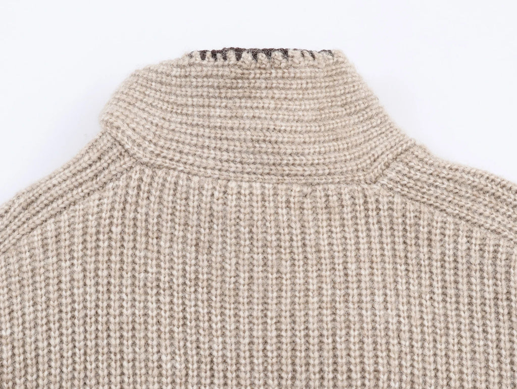 2025 Winter New Sweet and Fashionable Stand up Collar Long Sleeve Bow Decoration Knitted Sweater for Women