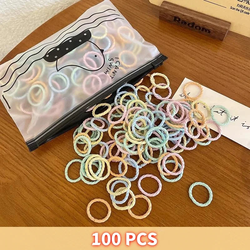 100Pcs/bag Children's Rubber Band Girls Tie Hair Without Hurting Good Elasticity Durable Headband Infant Cute Baby Thumb