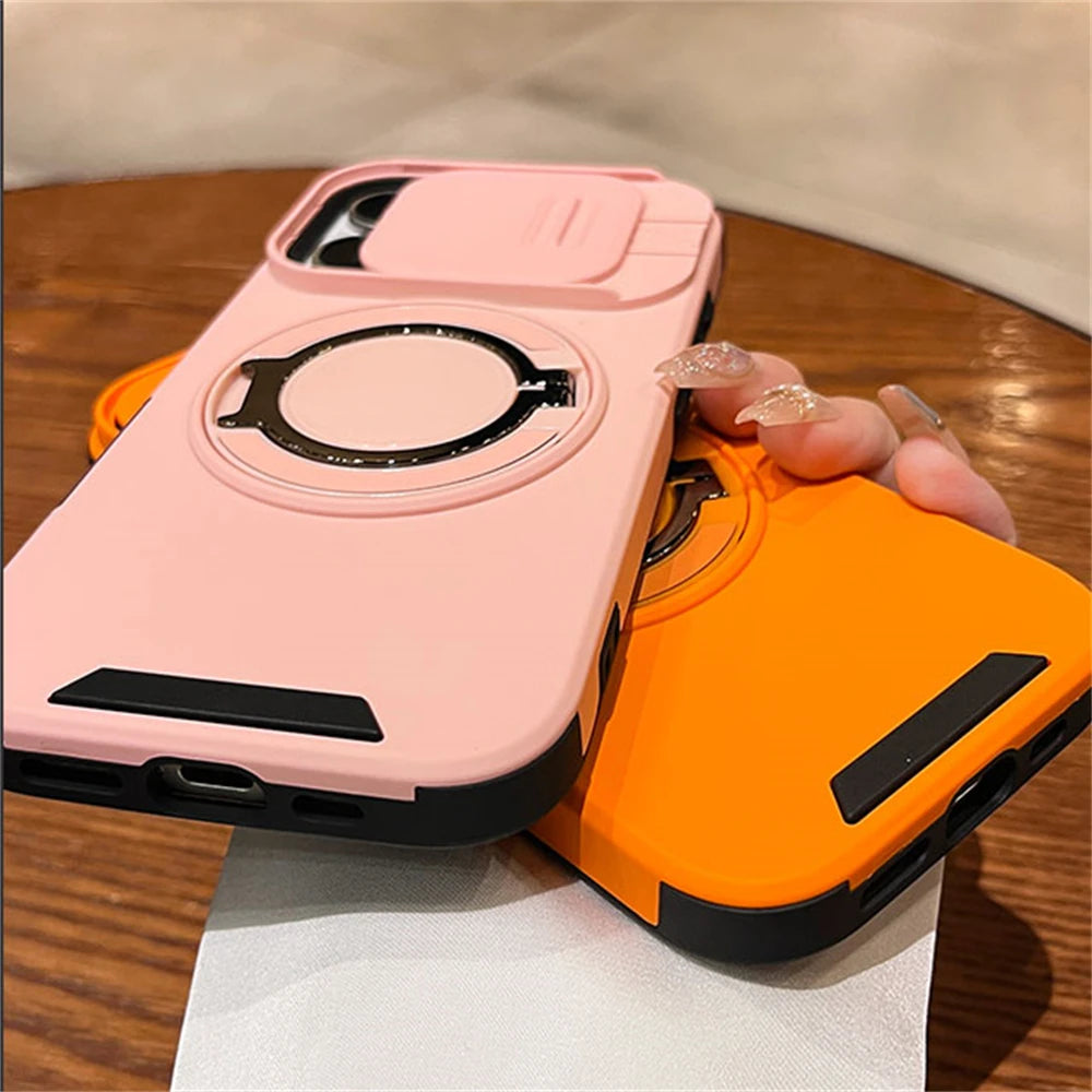 Luxury Slide Camera Lens Protection Magnetic Ring Holder Case For iPhone 17 Air 11 12 13 14 15 16 Pro Max Plus Shockproof Cover
