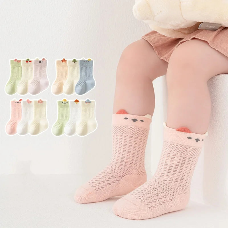 3 Pairs/lot Newborn Socks For Girl Boy 0-5 Yrs Summer Thin Cotton Mesh Infant Baby Boneless Short Sock Cute Clothing Accessories