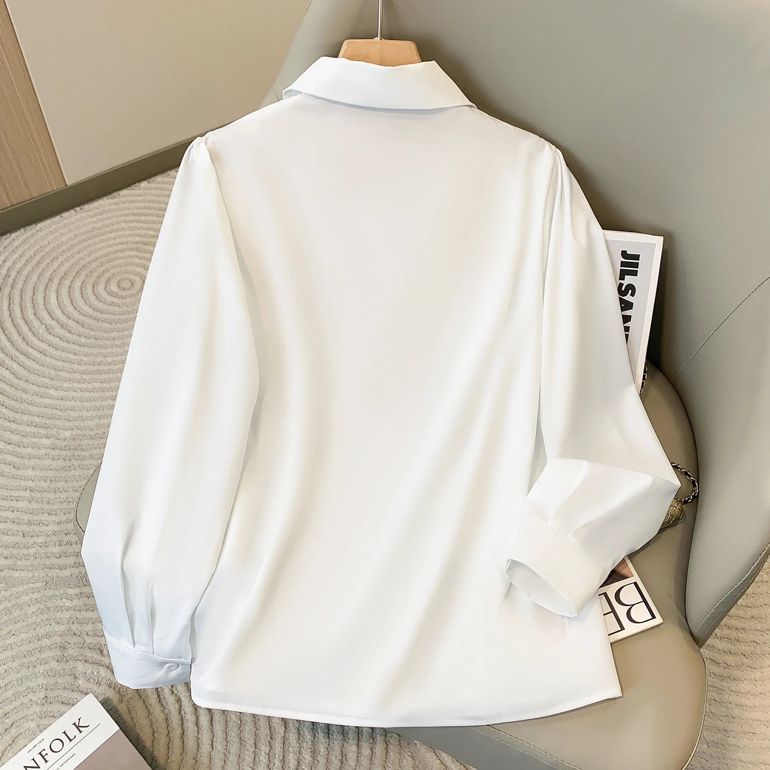 2026 Spring Autumn New Plus Size Women's White Shirt Office Wear Suit V-Neck Professional Commute Formality Chic Female Blouse