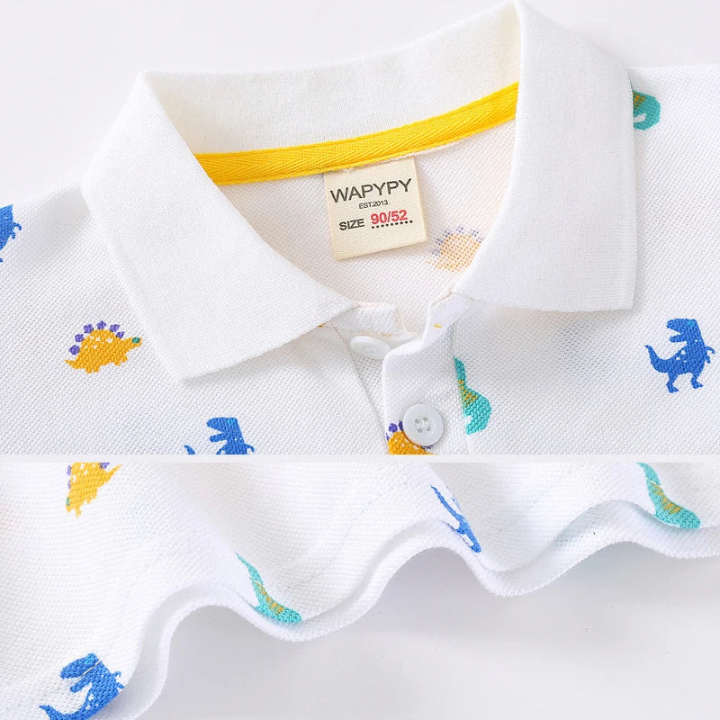 Formal Polo Shirts for Kids Polos Boy Toddler Clothes Party White Dinosaur Cute Korean Gentleman Shirt Summer Tops 2 4 6 7 Years