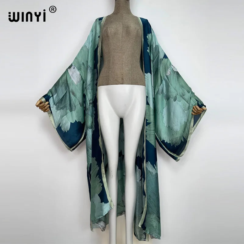 2022 WINYI Summer Beach Wear Swim Suit Cover Africa sweet lady boho Cardigan stitch colorful sexy Holiday long Sleeve Kimono