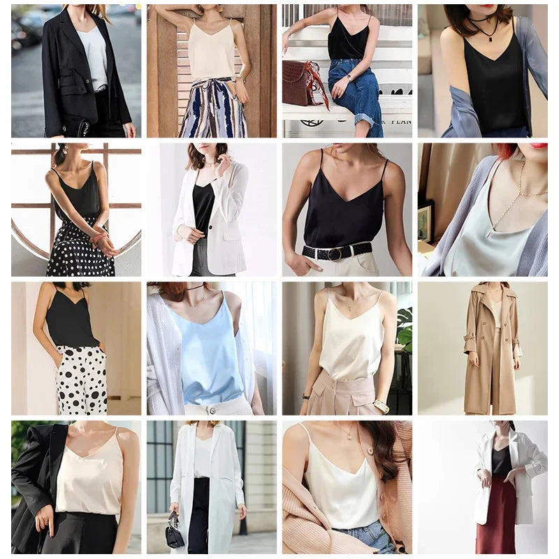 2026 Summer Women Satin Tank Tops Sexy Spaghetti Strap V-Neck Sleeveless Vintage Harajuku Streetwear Tops For Girls