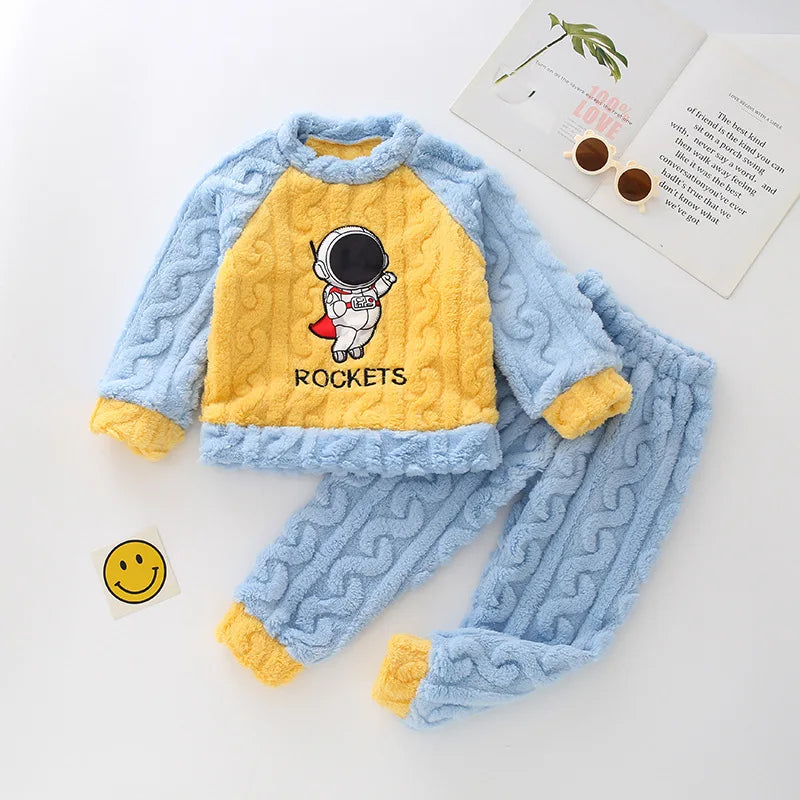 Winter Marvel Children Clothing Boys Sleepwear Set Flannel Thick Long Sleeve Warm Set Pajamas Two Pieces Kids Clothes