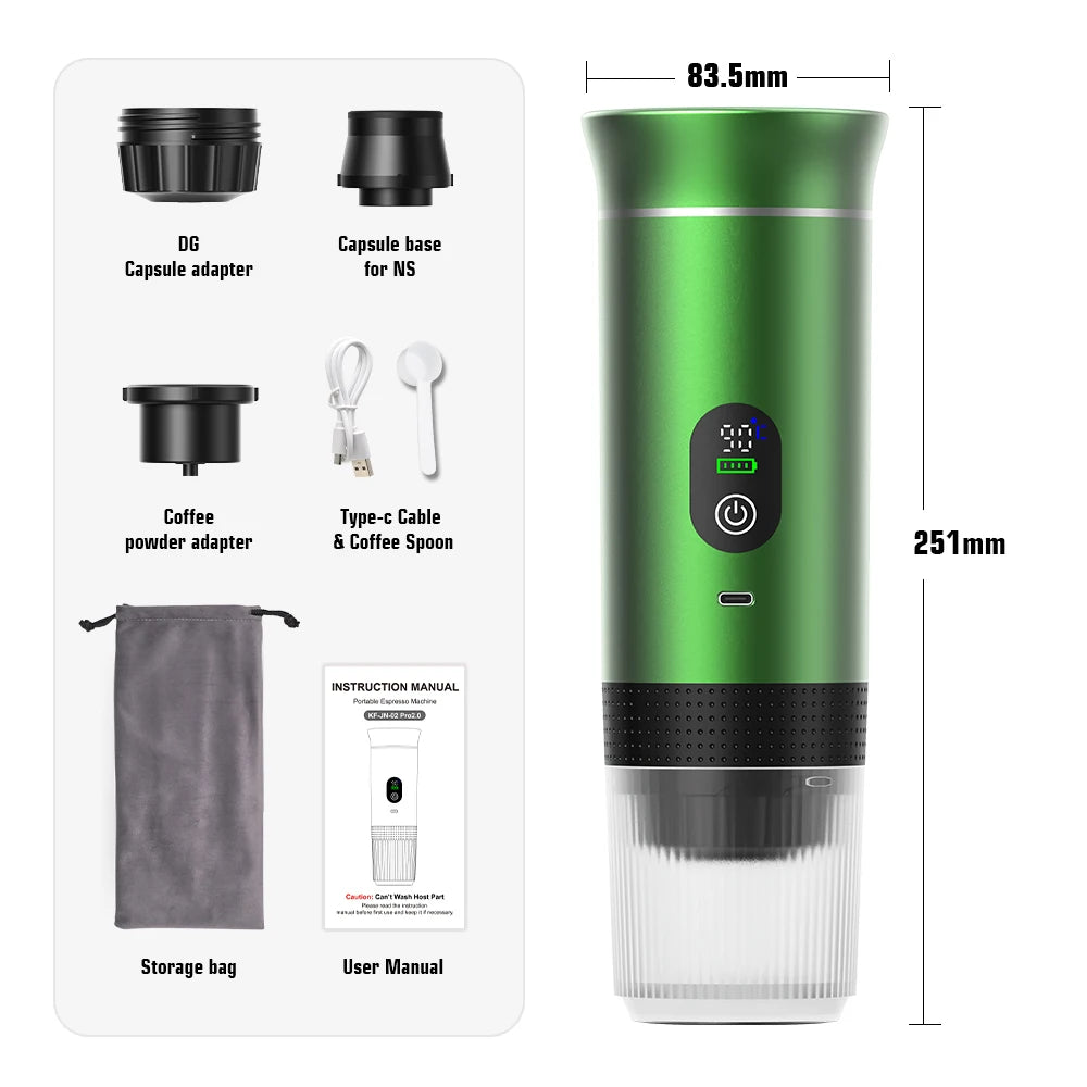 DENOKIN Portable Espresso Coffee Machine With Digital Display 3-in-1 Capsule Coffee Maker for Car & Home Camping Coffee Maker