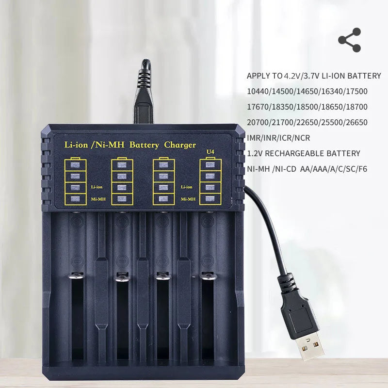 USB Battery Smart Charger 4 Slots For 18650 21700 14500 3.7V Rechargeable Lithium Battery For 1.2V NI-MH AA / AAA Battery