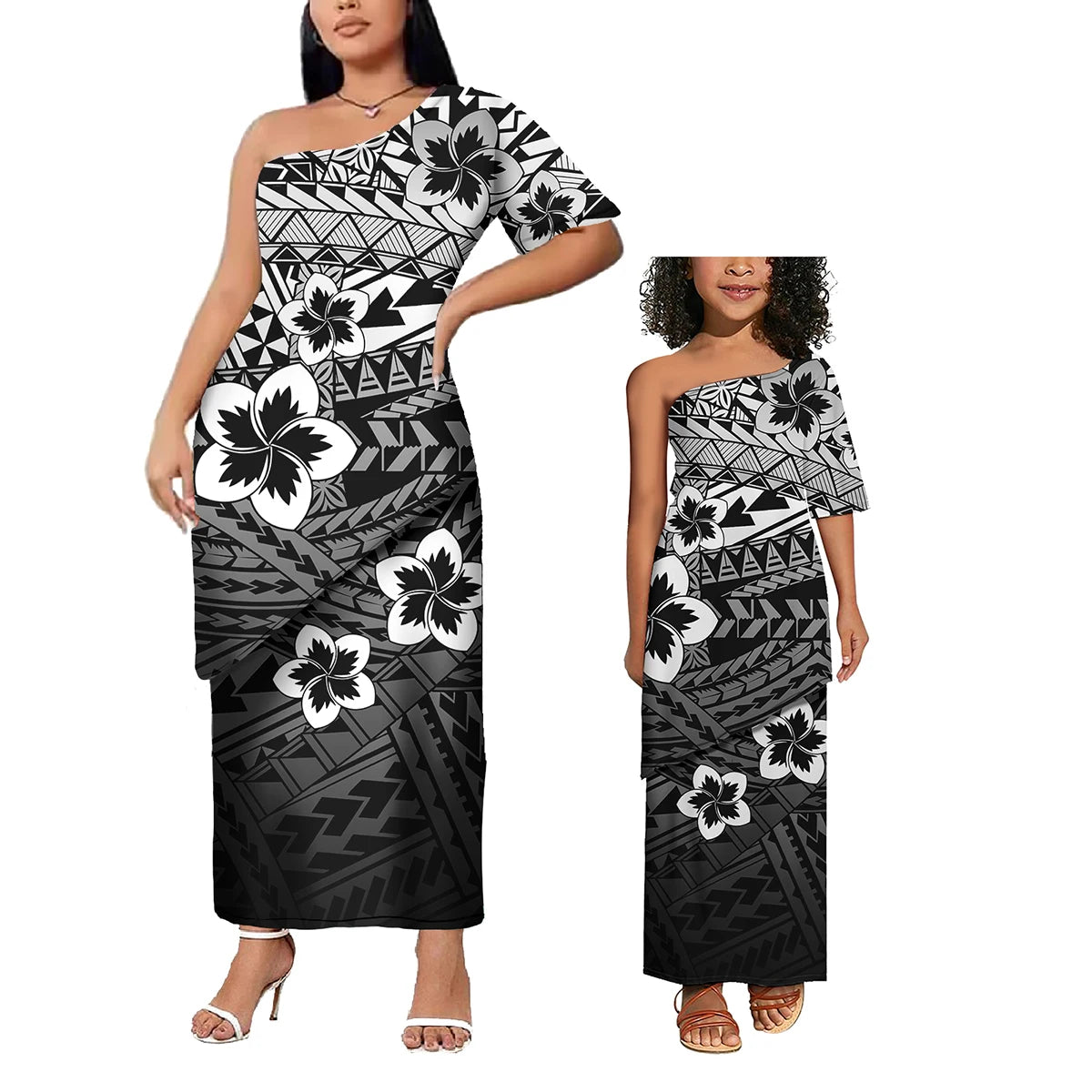 Low Price Wholesale Custom Polynesian Design Family Matching Clothing Two Piece Sets Samoan Puletasi Mommy And Me Dress