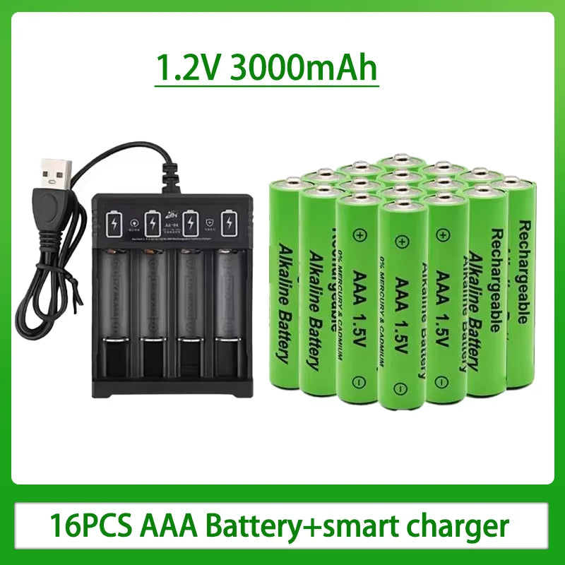 100% New AAA Battery 3000 MAh Rechargeable Battery AAA 1.5 V 3000 MAh Rechargeable New Alcalinas Drummey + Charger