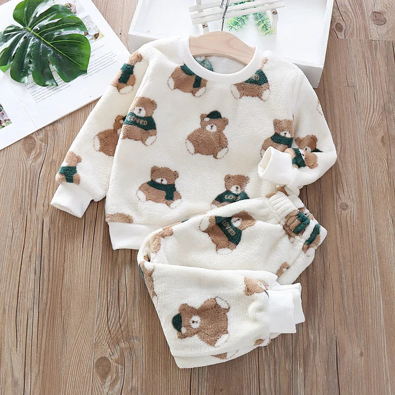 IYEAL Baby Boy Girl Clothes Pajamas Set Flannel Fleece Toddler Children Warm Sleepwear Kids Home Suit Pyjamas Nightwear 1-7Years