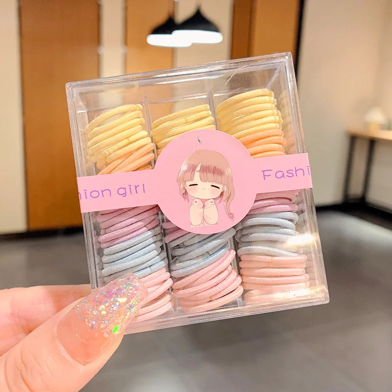 90pcs/set Korean Style Candy Color Hair Rope for Kids High Stretch Hair Tie Fashion Girl Scrunchies