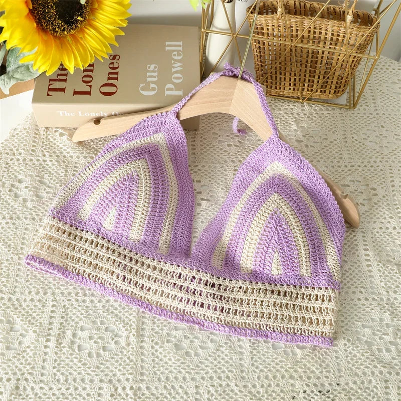 Crop Tops Retro Wild Hollow Perspective Tassel Sexy Spaghetti Strap Tanke Top Women Built In Bra 2021 New Back Lace Halter Neck