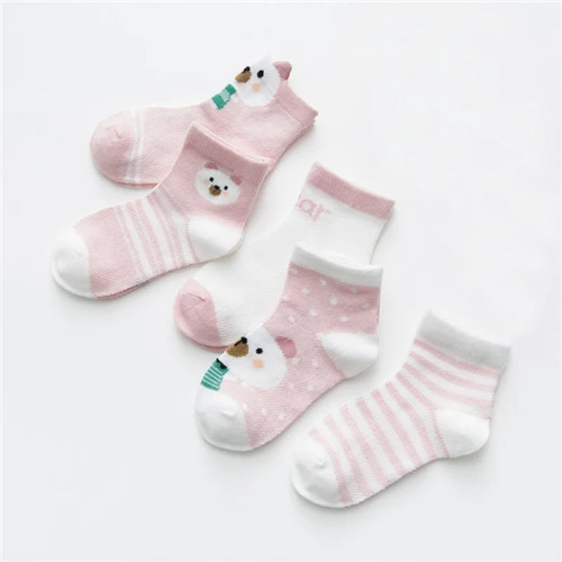 5Pairs/pack Baby Boys Girls Socks For Newborn Spring Summer Mesh Thin Cartoon Infant Toddler Girl Boy Socks For Baby 0-24Month