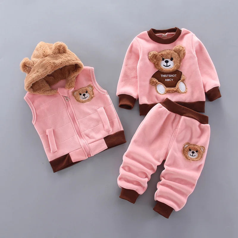 Boys Cute Animal Print Suits Girls Spring Autumn Hooded Outerwear Tops Pants 3Pcs Children Outdoor Comfort Casual Clothes Sets