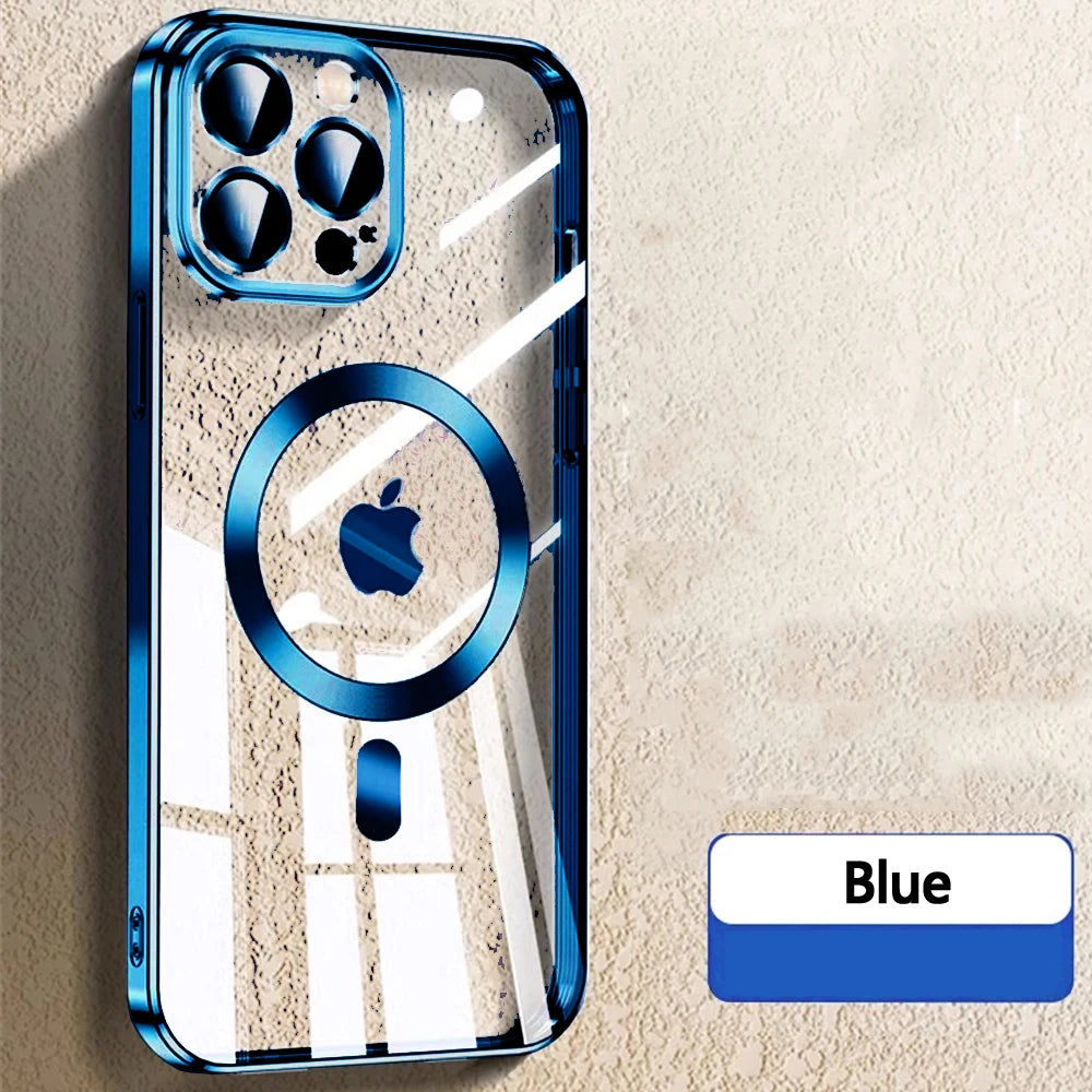 Original Clear Plating Cover For Apple Magnet Magsafe Case Iphone 15 14 Plus 13 12 11 Pro Max X Xs Xr 5K 10H Glas Camera Protect