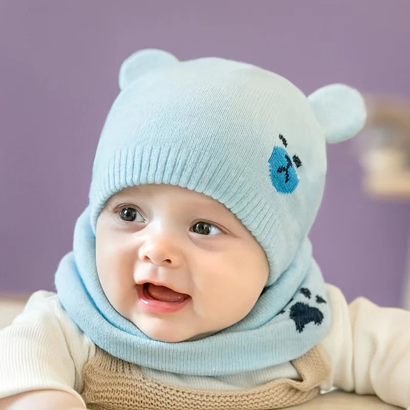 Baby  Winter Hat Scarf Set Knitted Beanie with Neck Collar for Newborn and Infant Baby  Boys Girls Cap with Cute Ears