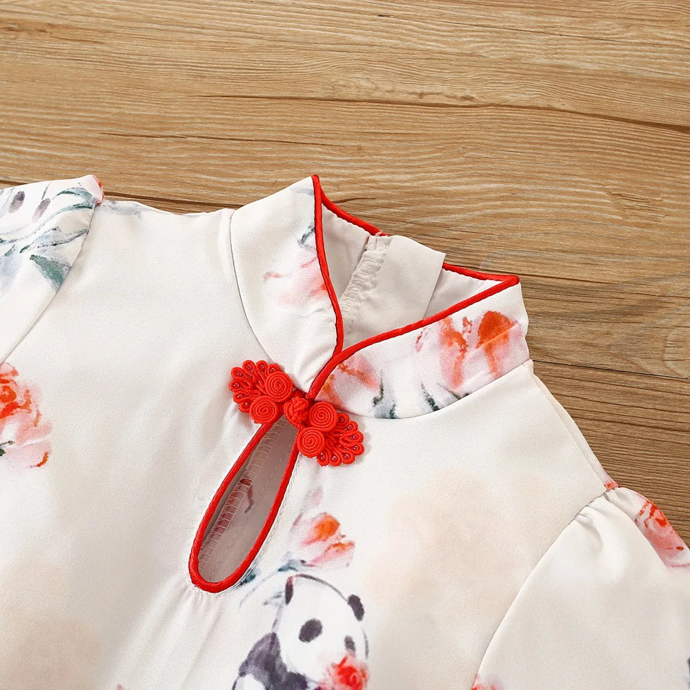 Baby Girl Dress Summer Panda Chinese Style Cheongsam Dress Hanfu Girls' Clothing
