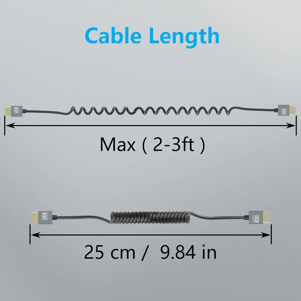 8K UHD Cable 2.1 Standard HD Mini-HD Micro-HD Stretch Spring Curl Flexible Cord for PC Phone Tablet Camera DV Monitor HDTV