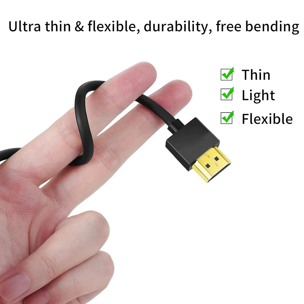 4K@60Hz 19+1 Core HD2.0 Cable Mini-HD/Micro-HD OD3.2 Ultra Thin Soft Cord for Laptop Camera Tablet Monitor HDTV