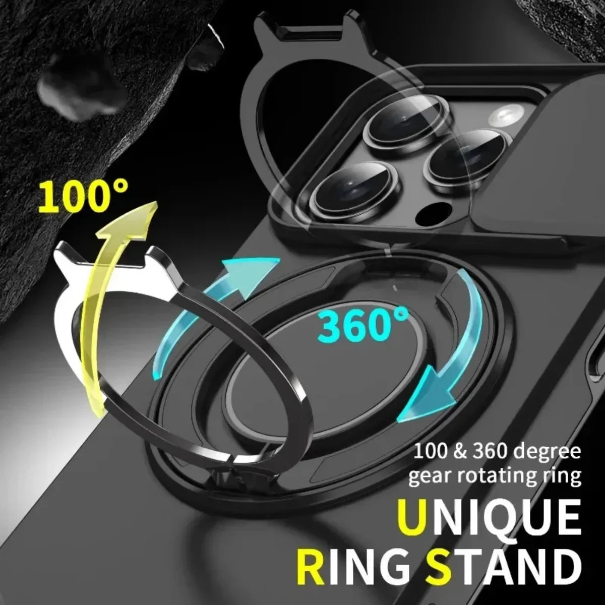New Armor Magnetic Bracket Cases for iPhone 16 14 13 12 11 15 Pro Max Plus With Lanyard Slide Camera Protection Shockproof Cover