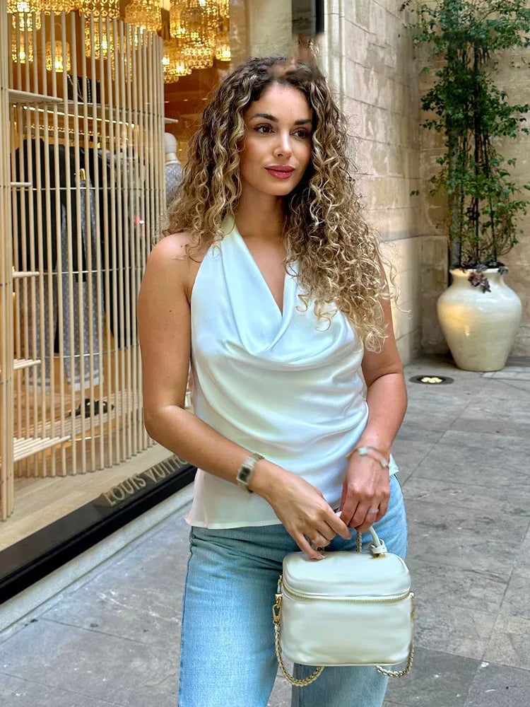 HH Female Summer Sexy Slim Short Top Solid Sleeveless Backless Bow Lace-Up Decoration Women's New Fashion Tops 7 Color