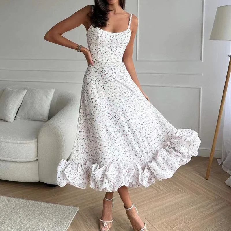 2026 Women Summer Sleeveless Sexy Long Party Dress Flower Hem Design High Waist Elegant Maxi Dress Vestidos Clothes
