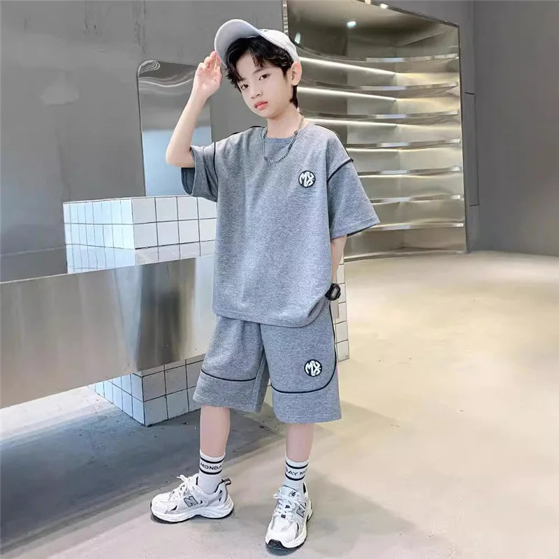 New Boys Casual Clothing Sets Summer Fashion Kids T-shirts+Shorts 2 Piece Outfits TeenHigh Quality Sports Suits 5-14 Years