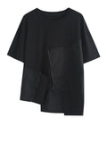 [EAM] Women White Irregular Zippper Casual Big Size T-shirt New Round Neck Short Sleeve Fashion Tide Spring Summer 2026 1DE8921