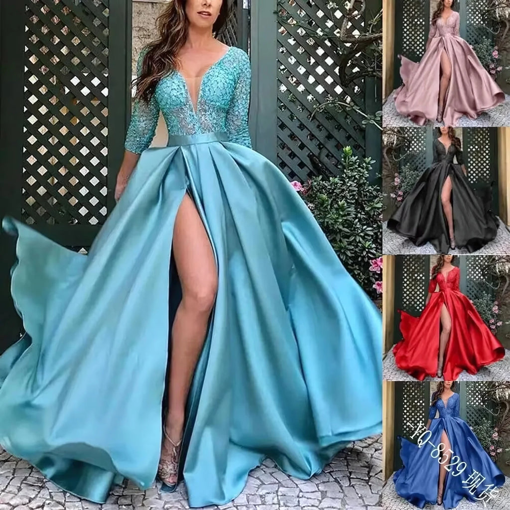 Women's Dress Summer New Women's Lace Sequin Grand Display Sexy Long Skirt Tail Banquet Evening Dress Party Dress