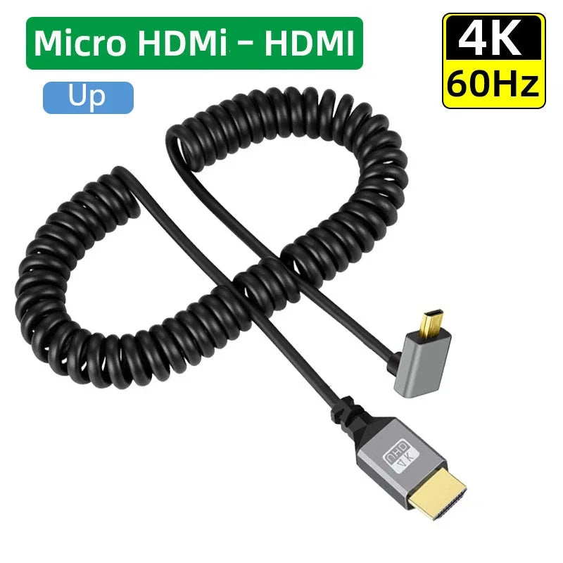 4K60HZ 0.5-2.0M Micro mini HDMI-Compatible TO HDMI Minihdmi Microhdmi Coiled Extension Flexible Spiral Cable Male to Male Plug