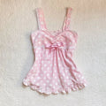 Women's Sweet and cute fairy tale style Y2K casual slim crop top polka dot kawaii bow lace all-match American Gothic cartoon top