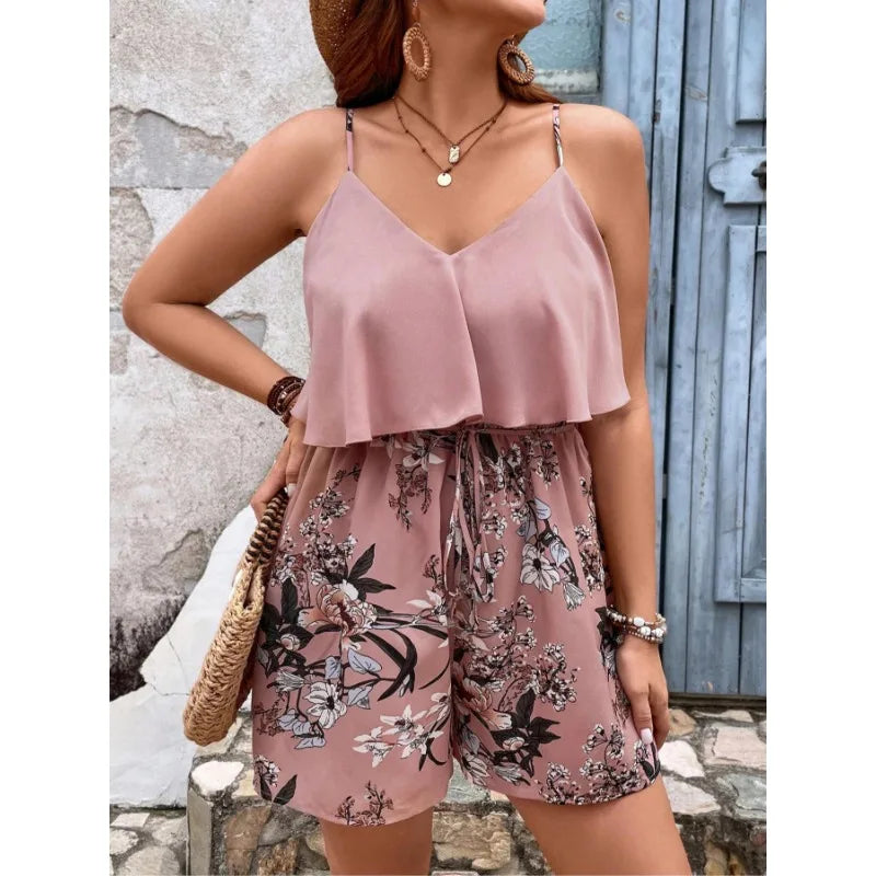 Plus Size 1XL-5XL New Women's Fashionable New Bohemian Style Jumpsuit Ladies Casual Floral Print Comfortable Versatile Jumpsuit