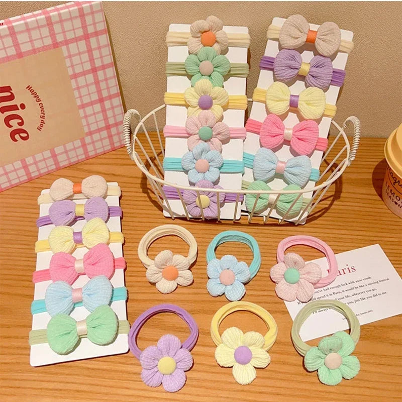 Cute Bow Tie Hair Rope Fashion Multicolor Flower Hairbands for Sweet Women Girls High Elastic Ponytail Hair Ring
