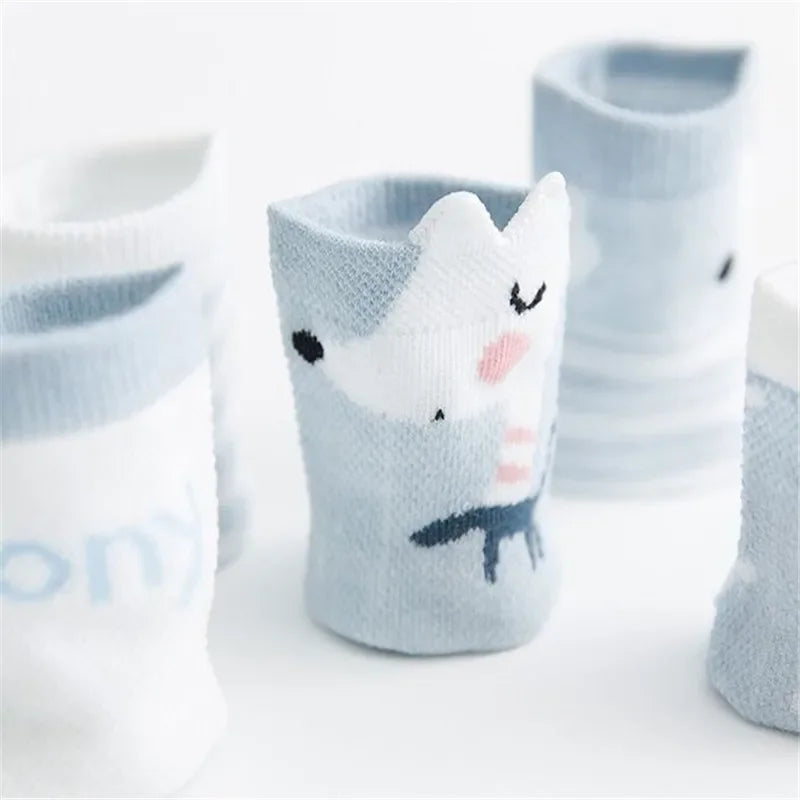 5 Pairs/Lot 0-2Yrs Baby Socks Summer Mesh Cotton Cartoon Animal Kids Socks Girls Cute Newborn Boy Toddler Socks Baby Accessories
