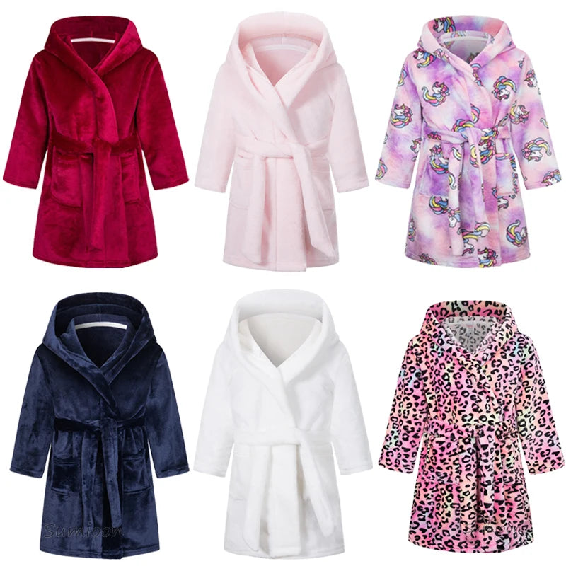 Kids Bathrobe for Girl Children Clothing Girl Flannel Bath Robe Clothes Boy Cartoon Night Robe Kids Pajamas For Girl 2-12 years
