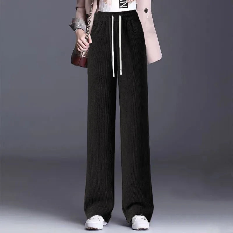 Thickened Fleece Wide Leg Pants Women's Casual Straight Cut Velvet Slimming Versatile Autumn Winter Fashion High Waist Trousers