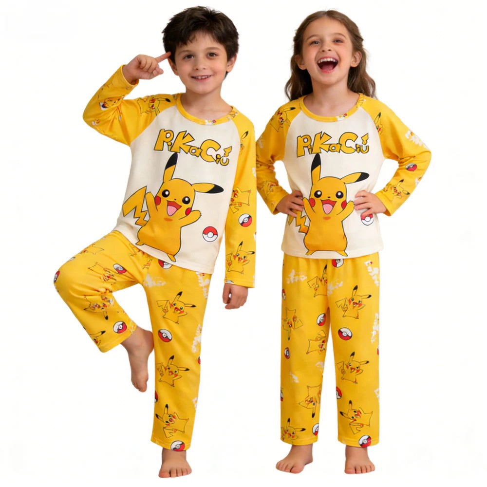 Full Sleeve Pokemon Anime Pikachu Children's Cartoon Pajamas Sets Teenager Home Clothes Kid Pyjamas Boy Sleepwear Adult Pyjamas