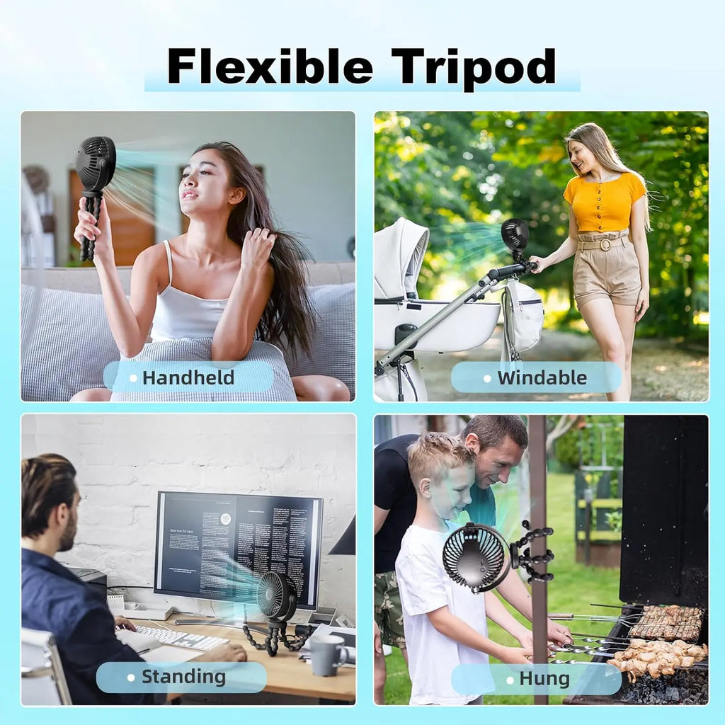 Octopus Baby Stroller Fan USB Charging Fan Mobile Phone Holder 3 Speeds Portable Mini Fan  Silent Clip on Fan for Home Outdoor