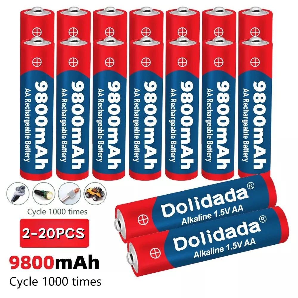 High Capacity 9800mAh 1.5V AA Rechargeable Alkaline Battery Durable for Camera, Microphone, Toy, LED Devices