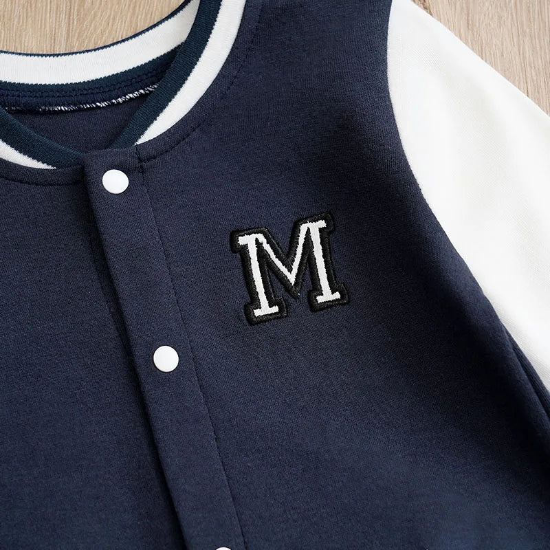 BabyBoys AndGirls Newborn Casual Solid Color Contrasting Children's Baseball Suit Cotton Spring And Autumn Long Sleeved Jumpsuit