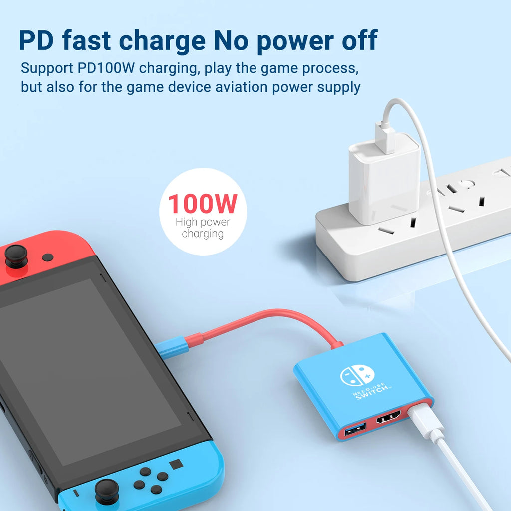 Portable Switch Docking Station TYPE-C Hub with HDMI and USB 3.0 Perfect for Travel and Gaming
