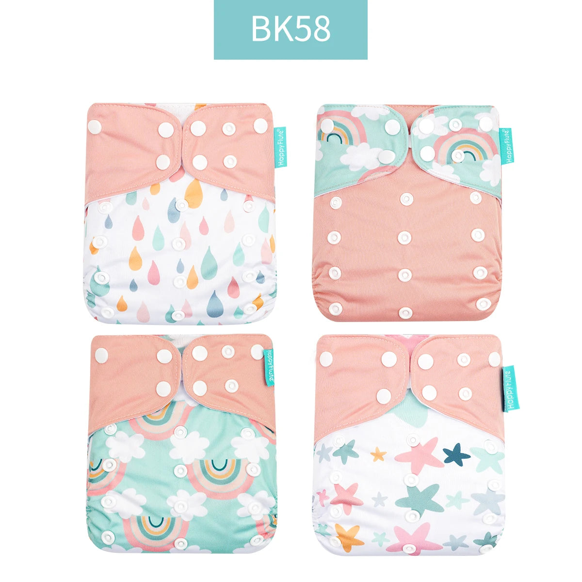 Happyflute 2023 4pcs/set Washable Eco-friendly Baby Cloth Diaper Ecological Adjustable Nappy Reusable Diaper Fit 0-2year 3-15kg
