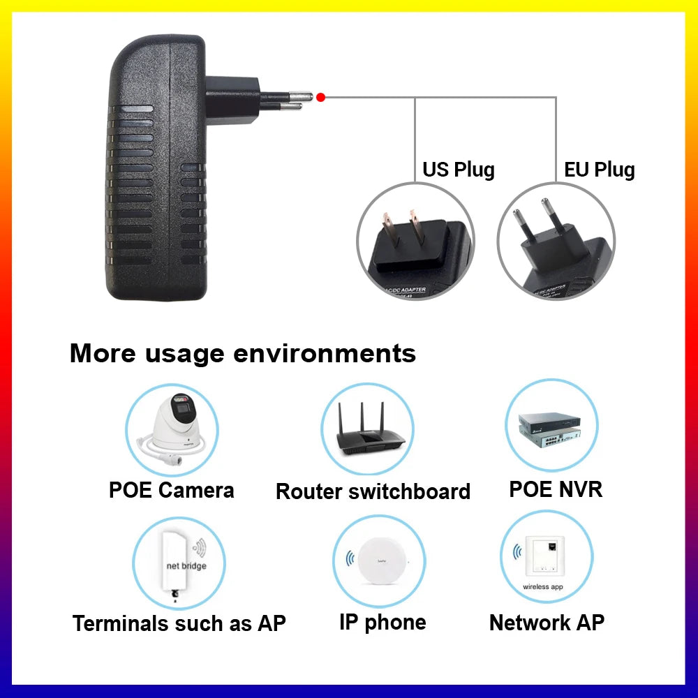 CCTV Security Surveillance POE Power Supply Adapter 48V 0.5A EU/US Plug for Injector Ethernet IP Camera NVR Router POE Switch