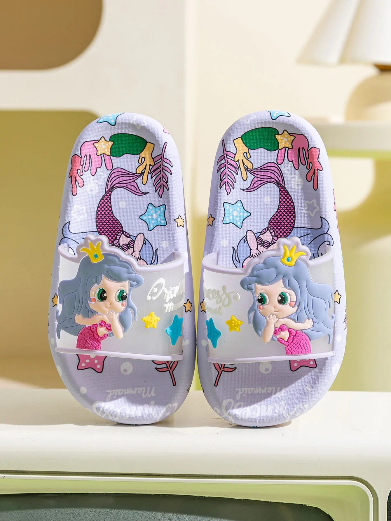 2025 Summer Children's Cute Cartoon Mermaid Cool Slippers Indoor and Outdoor Leisure Comfortable Anti slip Soft Bottom Home Slip