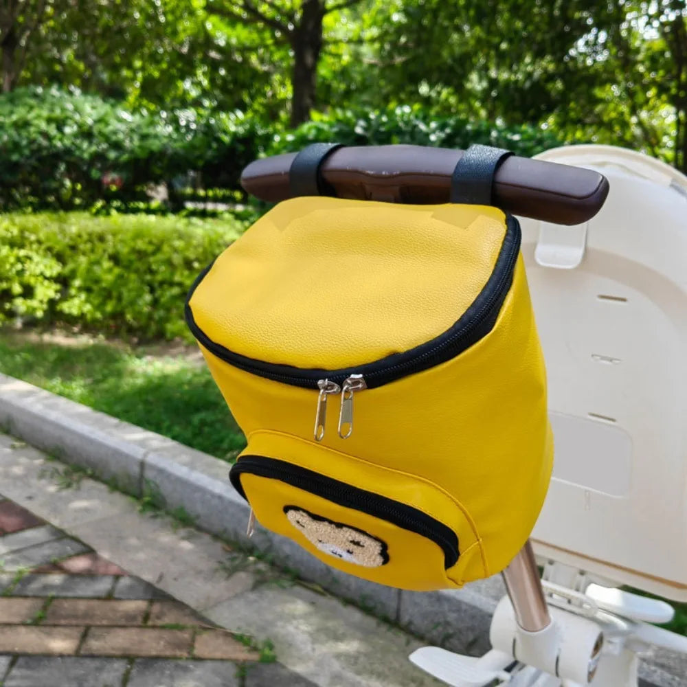 Cute Waterproof Stroller Hanging Bag PU Leather Large Capacity Umbrella Cart Bags Cartoon Bear Stroller Organizer Bags