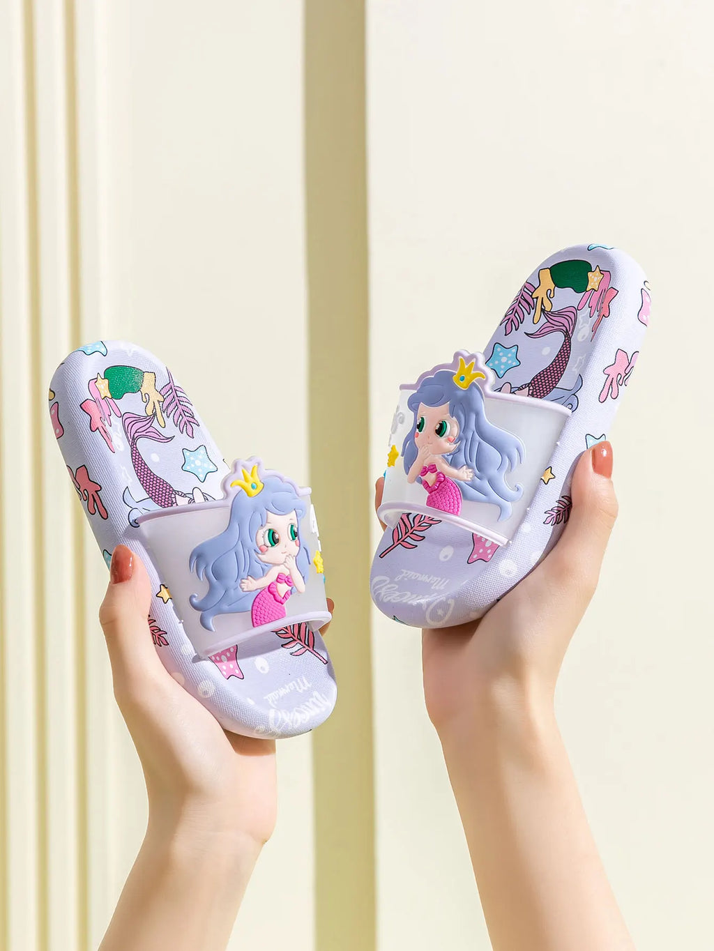 2025 Summer Children's Cute Cartoon Mermaid Cool Slippers Indoor and Outdoor Leisure Comfortable Anti slip Soft Bottom Home Slip