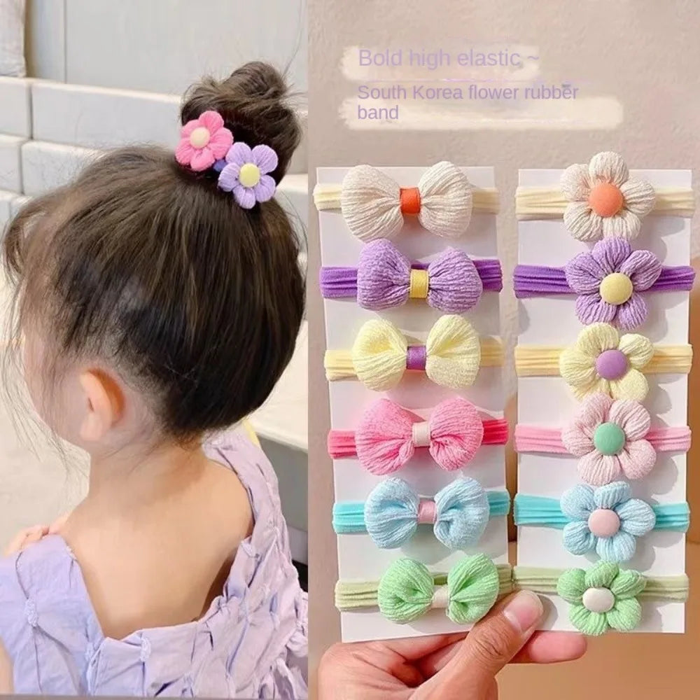 6pc Children Headwear Hair Rope High-value Elastic Hair Band Finger Hair Tie Bowknot Hair Band Tie Hair No Harm Ponytail Holder